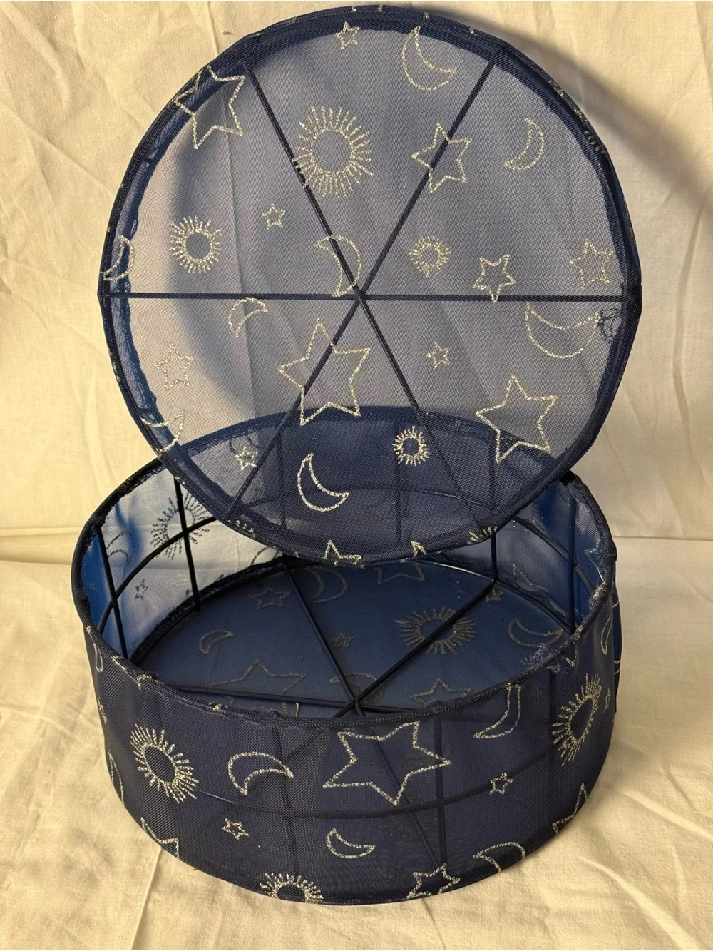 VTG Celestial Sheer Navy Star & Moon Mesh  90’s Storage Y2k Hat Box whimsical